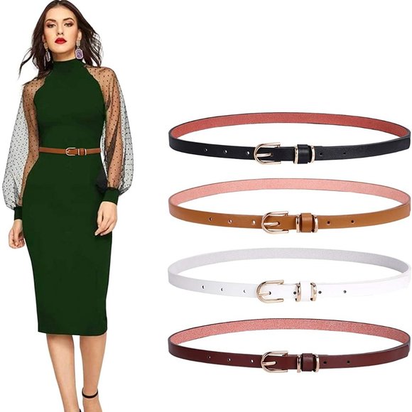 Set of 4 Womens Thin Belts Skinny Leather Belt main image 4